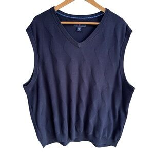 Saddlebred Lightweight Knit Sweater Vest Mens XL Navy Blue V-Neck Preppy Office